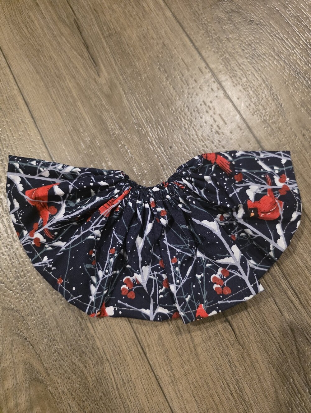 10" Handmade Navy Floral Red Cardinal Elastic Dress